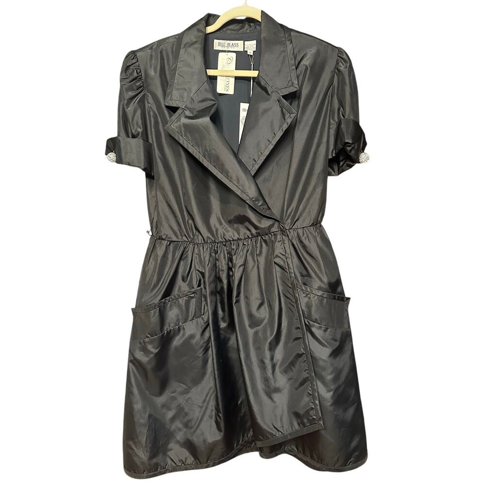 Vintage 80s Bill Blass black taffeta deadstock puff sleeve cocktail dresses